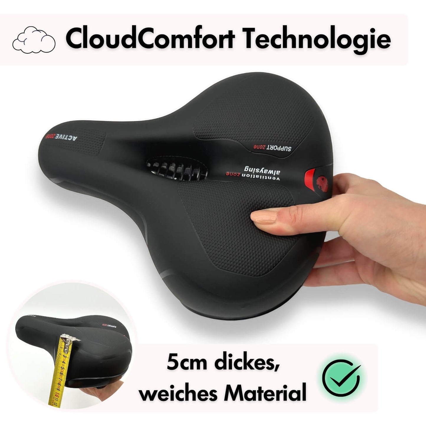 CloudComfort Pro Bicycle Seat | Pressure-Relieving Memory Foam | Black