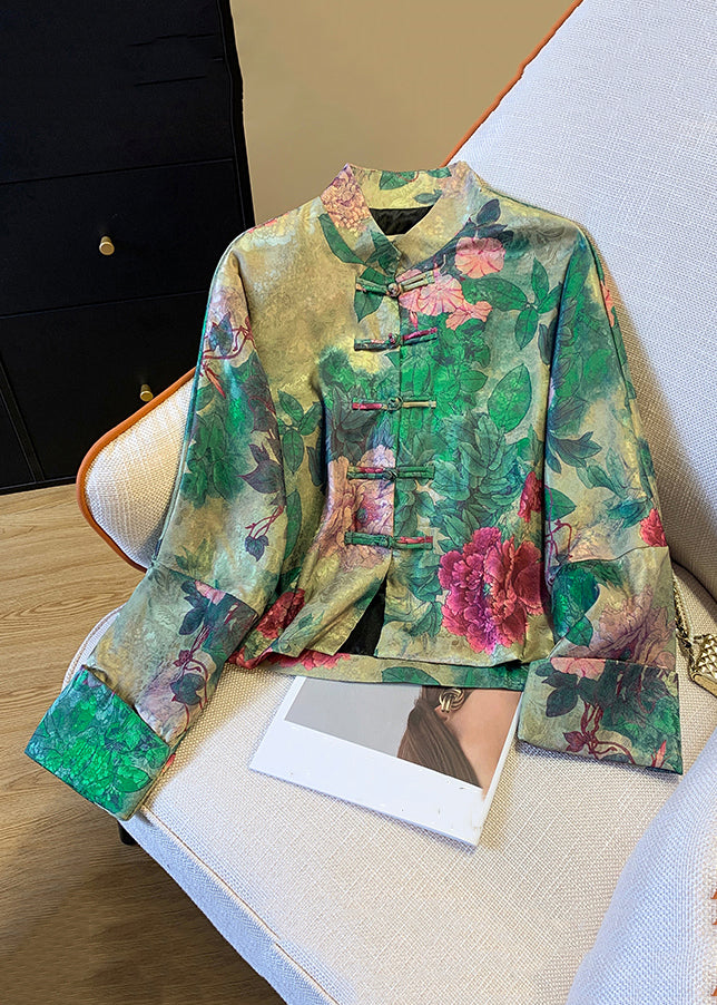 coat with green Chinese button print