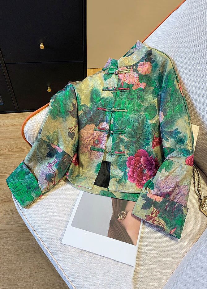coat with green Chinese button print