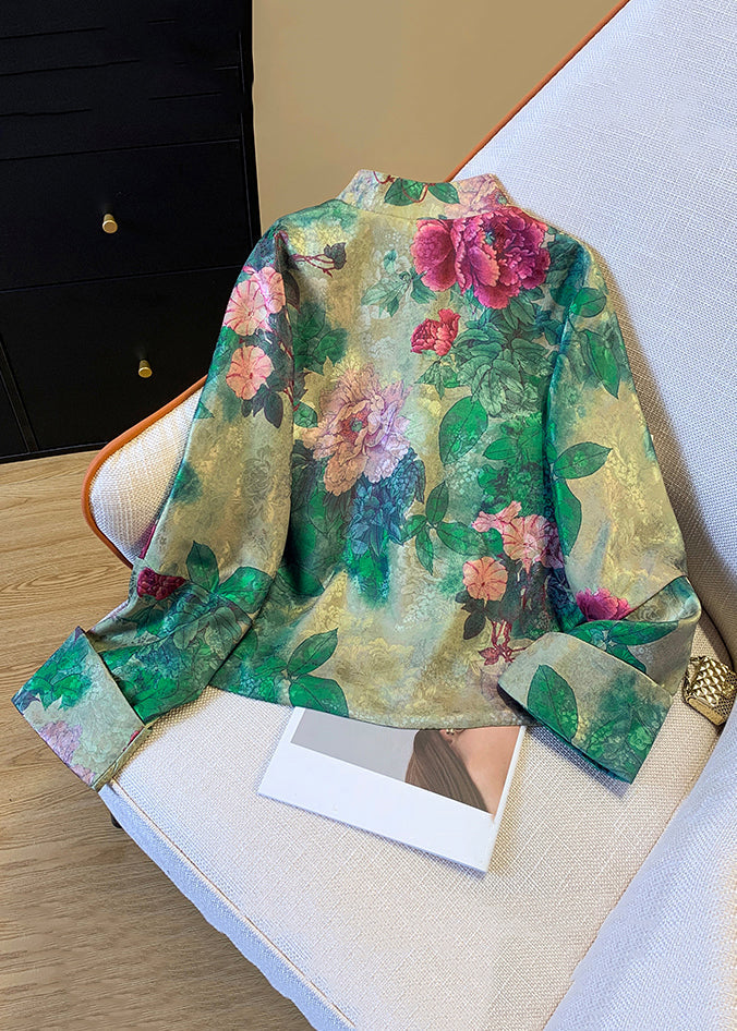 coat with green Chinese button print
