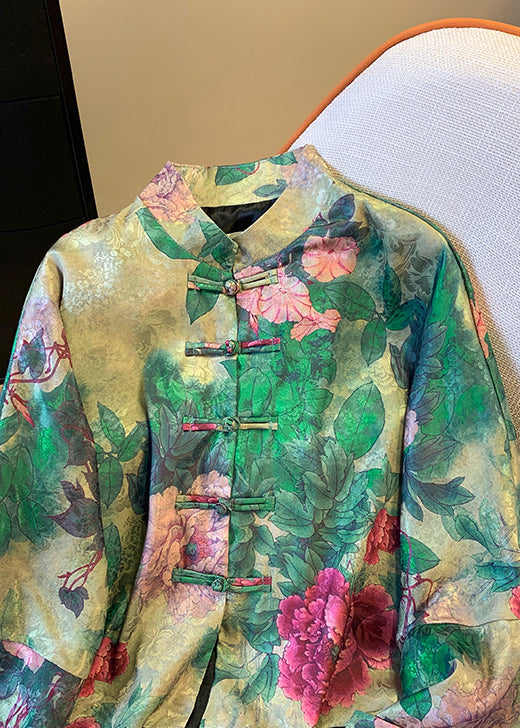 coat with green Chinese button print