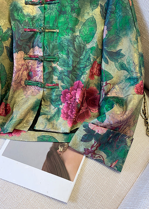 coat with green Chinese button print