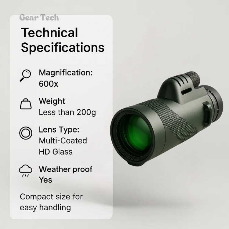 Compact 600x Ultra-Zoom Monocular Telescope | HD Lens, Lightweight & Perfect for Hiking, Birdwatching, and Sports Events