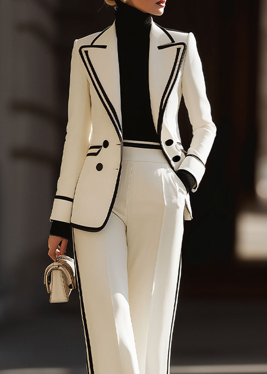 Contrast Trim Double-Breasted Suit Set