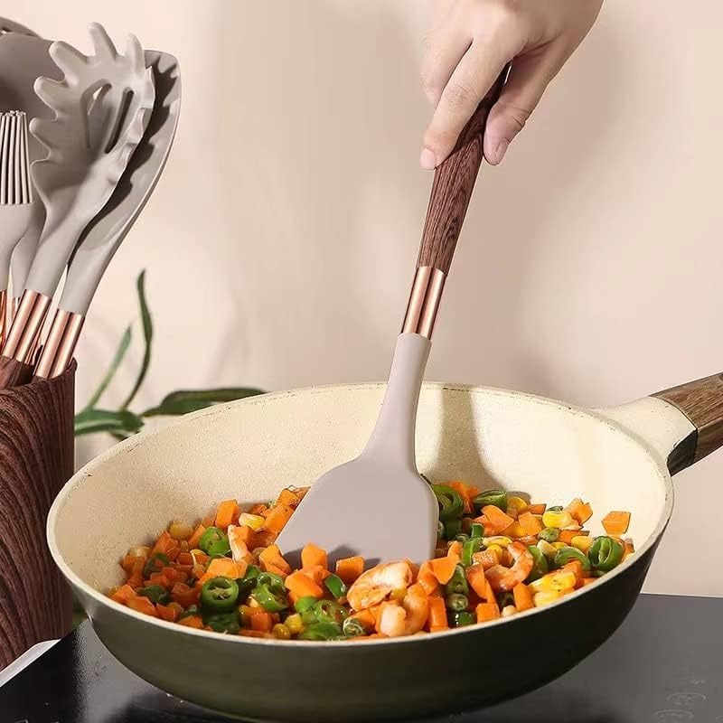 Cooking Set Silicone Utensils 10 Pieces Wood Look Modern