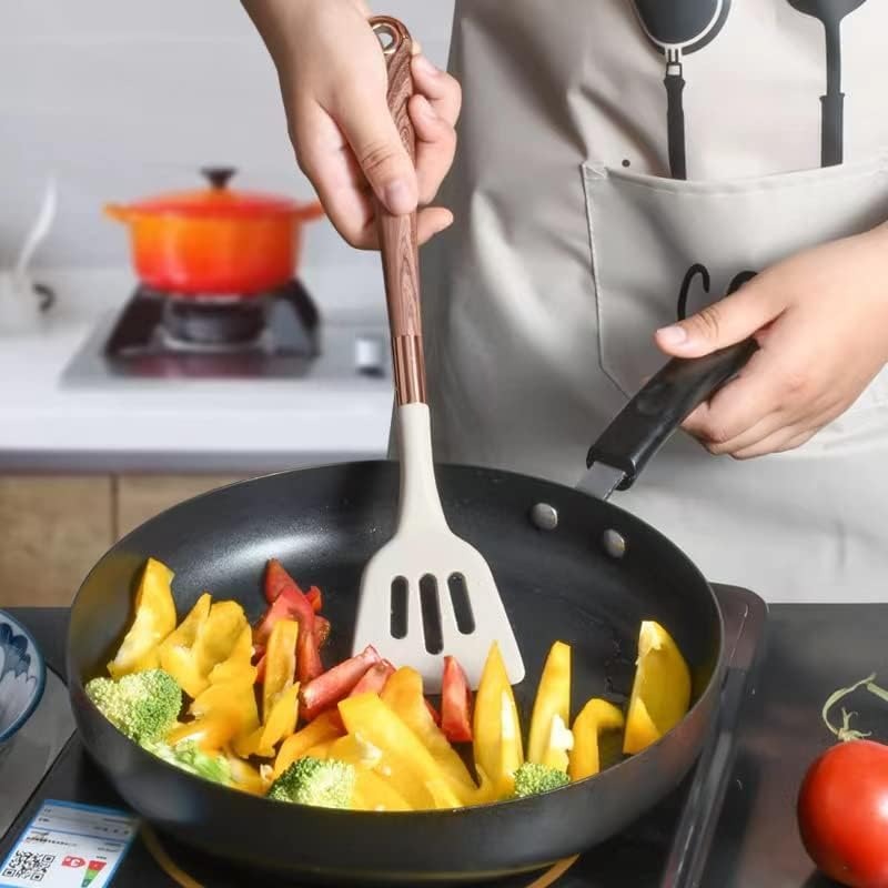 Cooking Set Silicone Utensils 10 Pieces Wood Look Modern