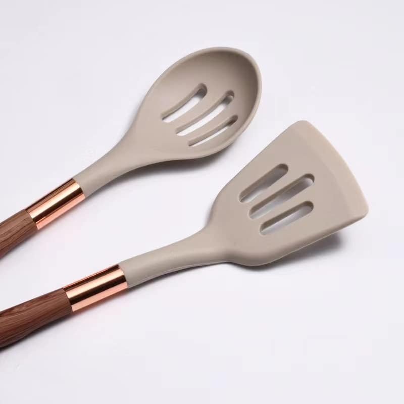Cooking Set Silicone Utensils 10 Pieces Wood Look Modern