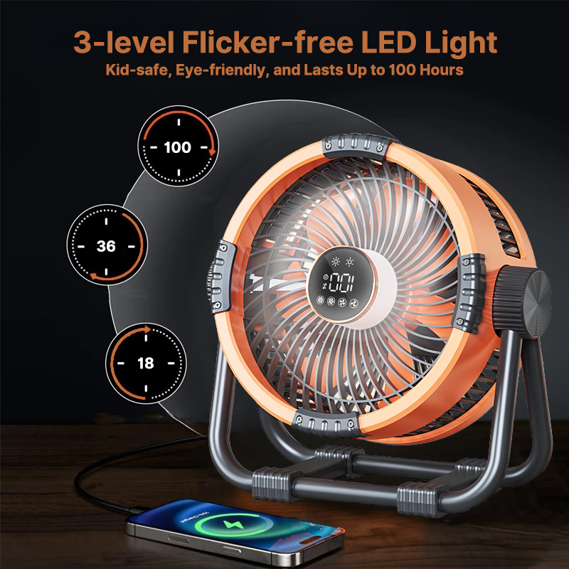 Cordless Outdoor Fan with LED Light - 20000mAh