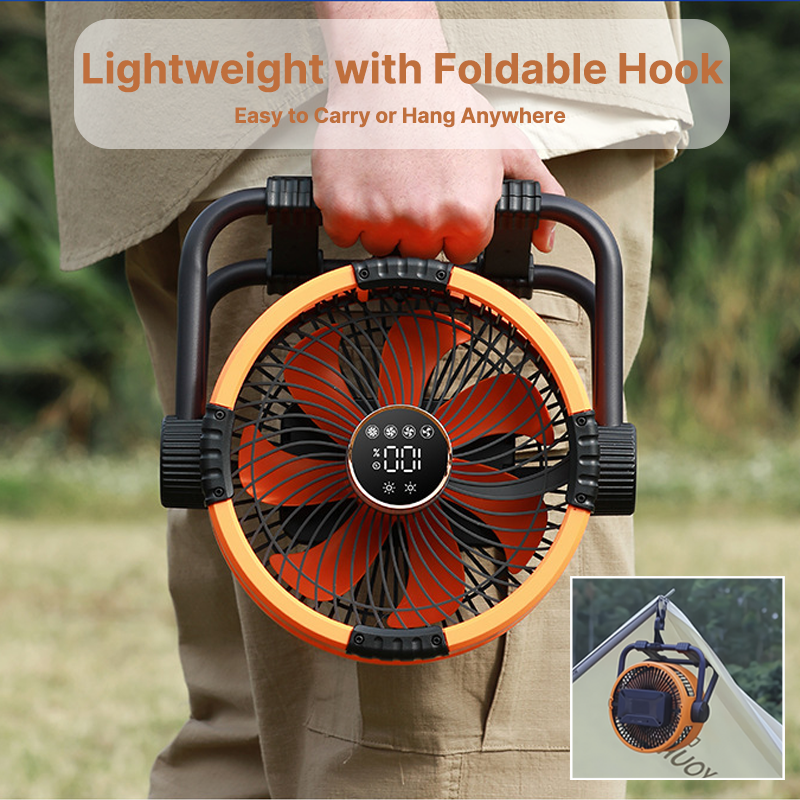 Cordless Outdoor Fan with LED Light - 20000mAh