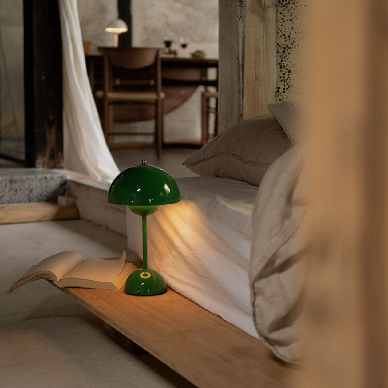 Cordless Retro LED Table Lamp with Umbrella Design