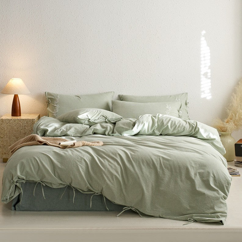 Cotton Muslin Bedding Set with Ties, Soft Muslin Texture and Breathable Linen Look
