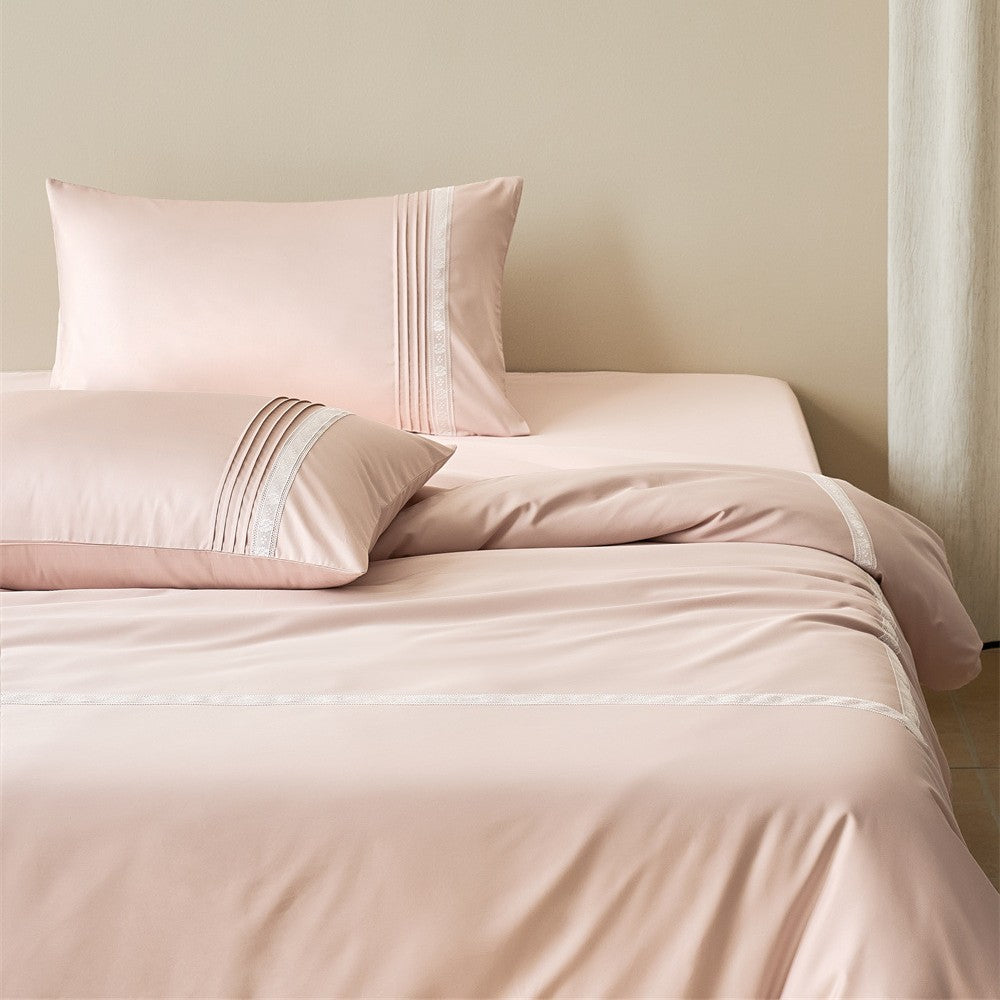 Cotton Sateen Bedding Set with Fine Lace Trim