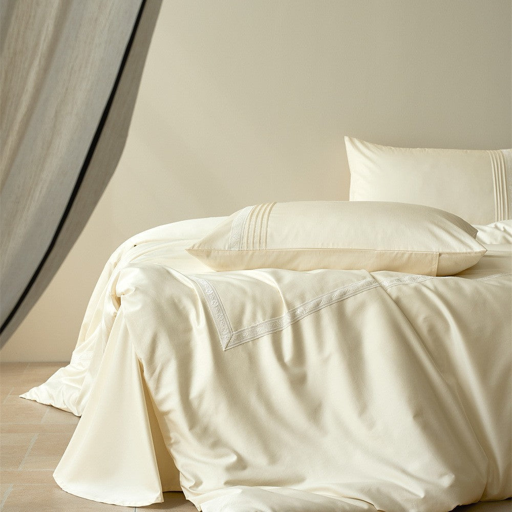 Cotton Sateen Bedding Set with Fine Lace Trim