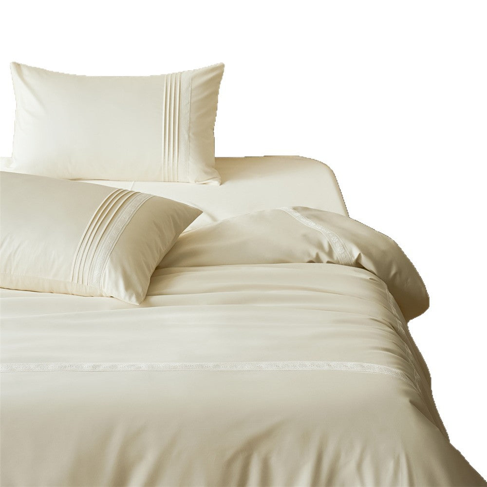 Cotton Sateen Bedding Set with Fine Lace Trim