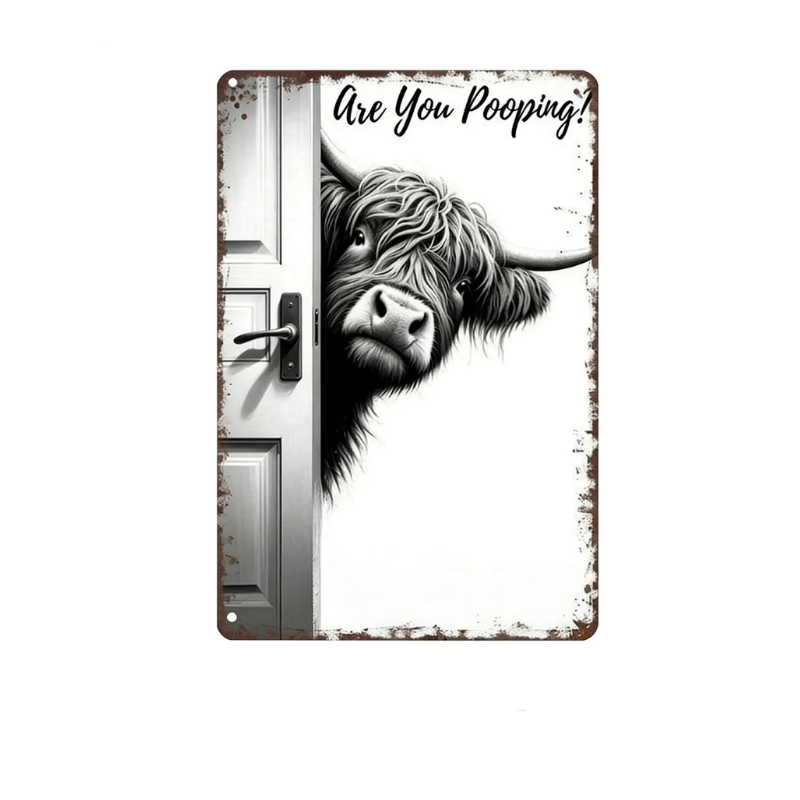 CowFrame™ – Funny Rustic Highland Cow Frame Bathroom Sign