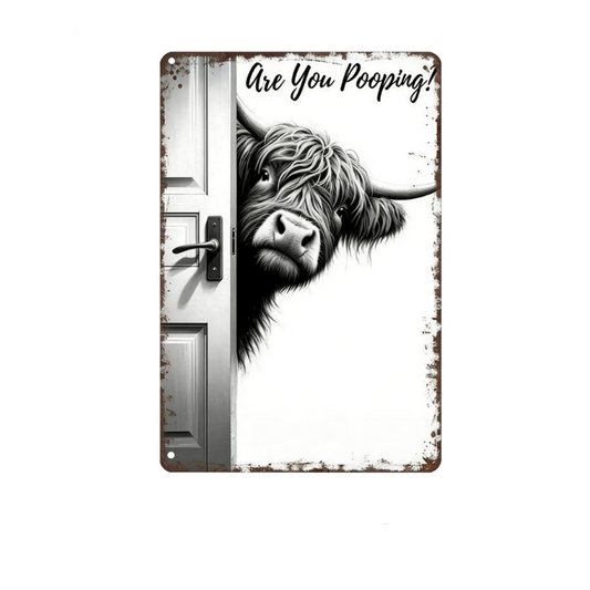 CowFrame™ – Funny Rustic Highland Cow Frame Bathroom Sign