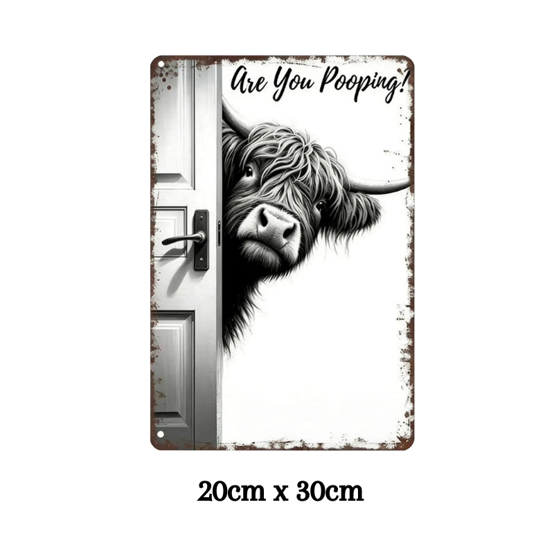 CowFrame™ – Funny Rustic Highland Cow Frame Bathroom Sign