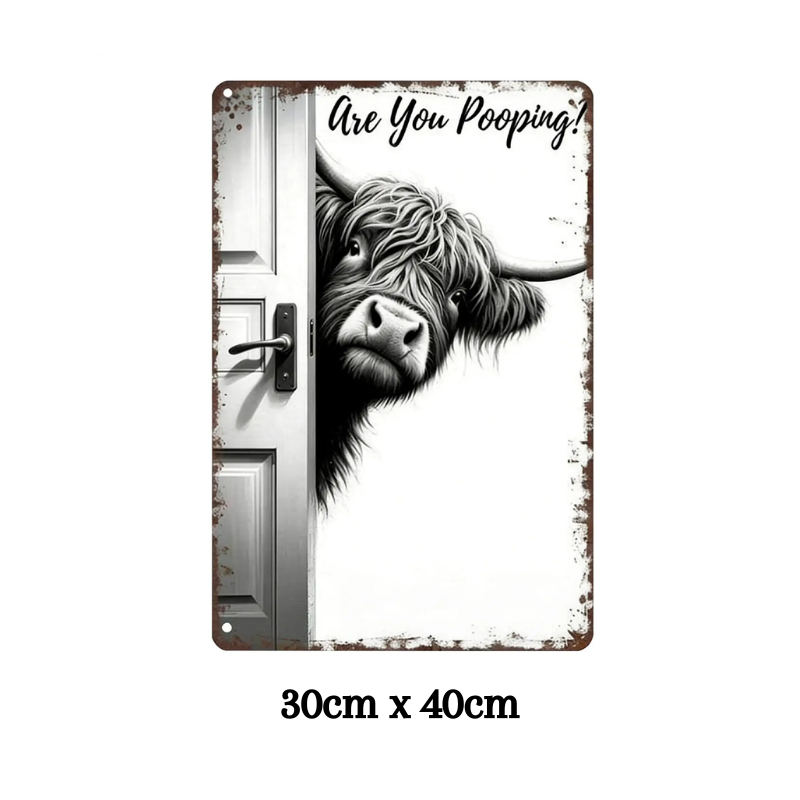 CowFrame™ – Funny Rustic Highland Cow Frame Bathroom Sign