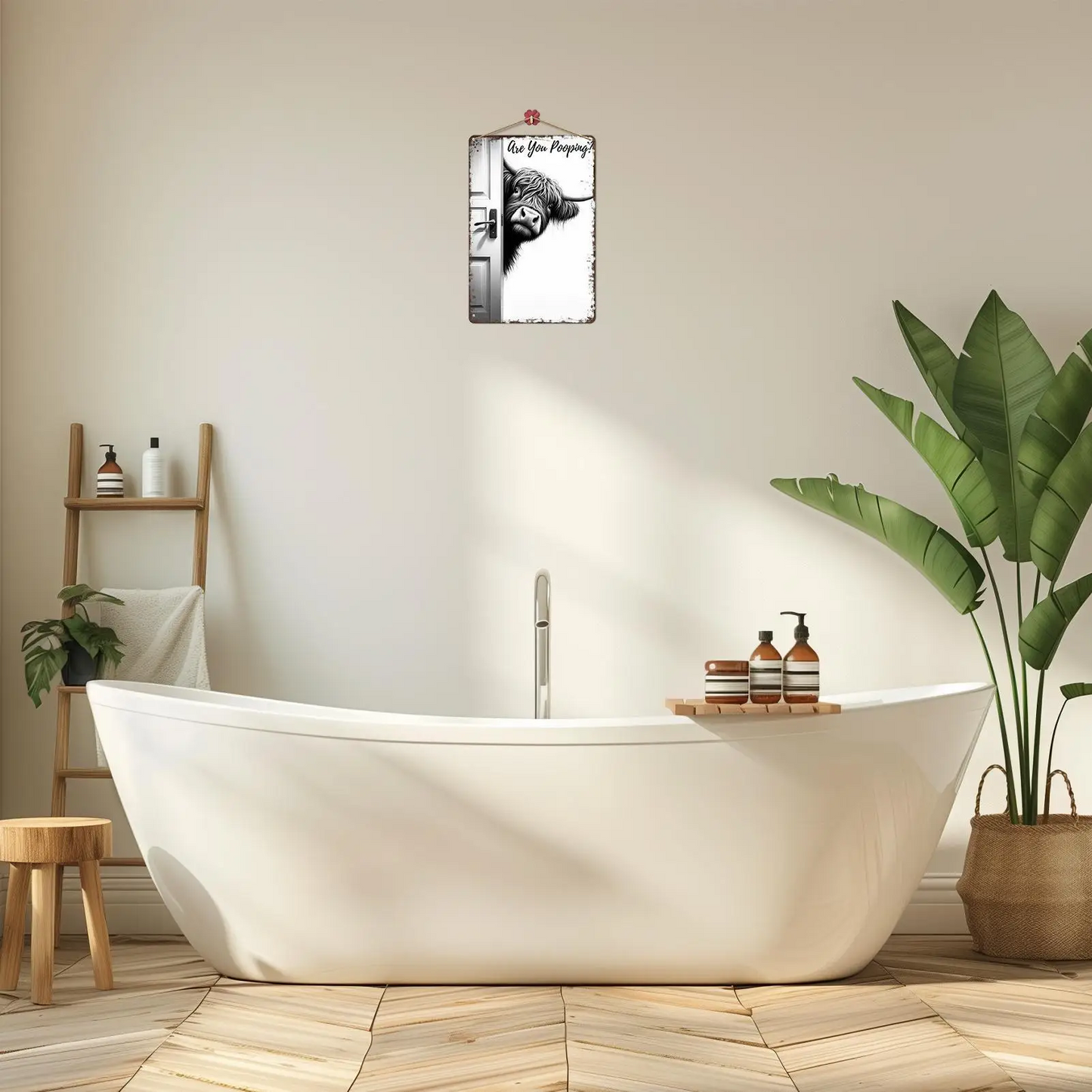 CowFrame™ – Funny Rustic Highland Cow Frame Bathroom Sign