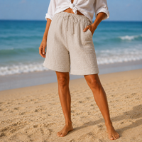 Crinkle Bermuda Shorts with Drawstring Waist and Pockets