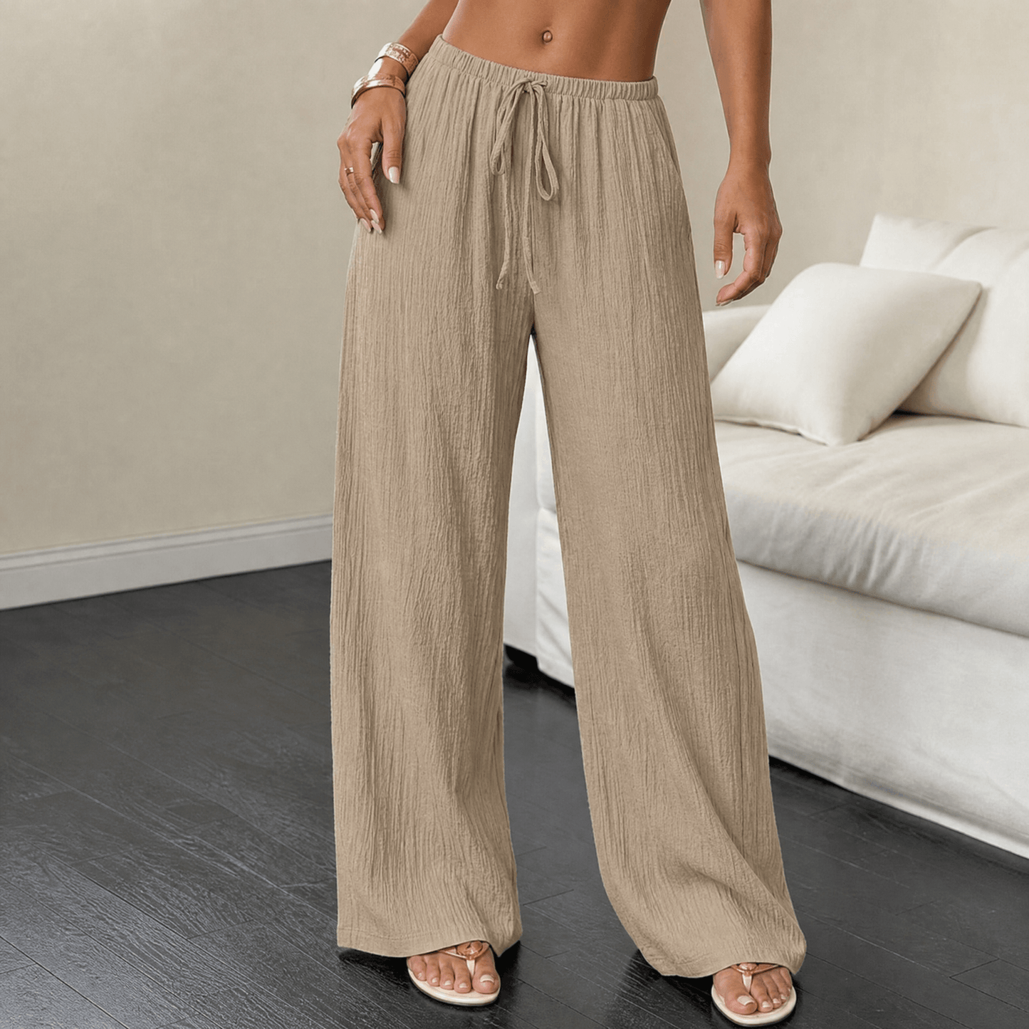 Crinkle Textured Wide Leg Pants