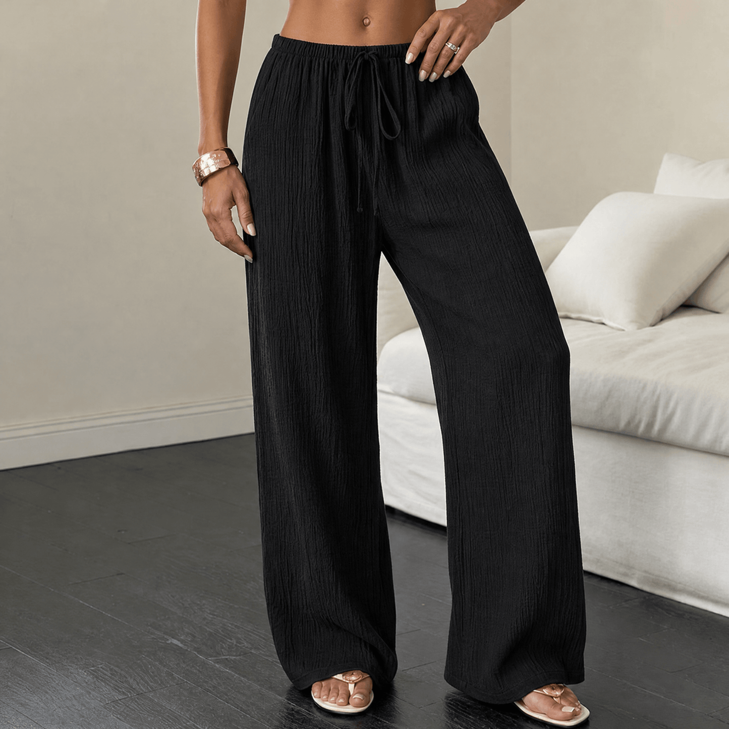 Crinkle Textured Wide Leg Pants