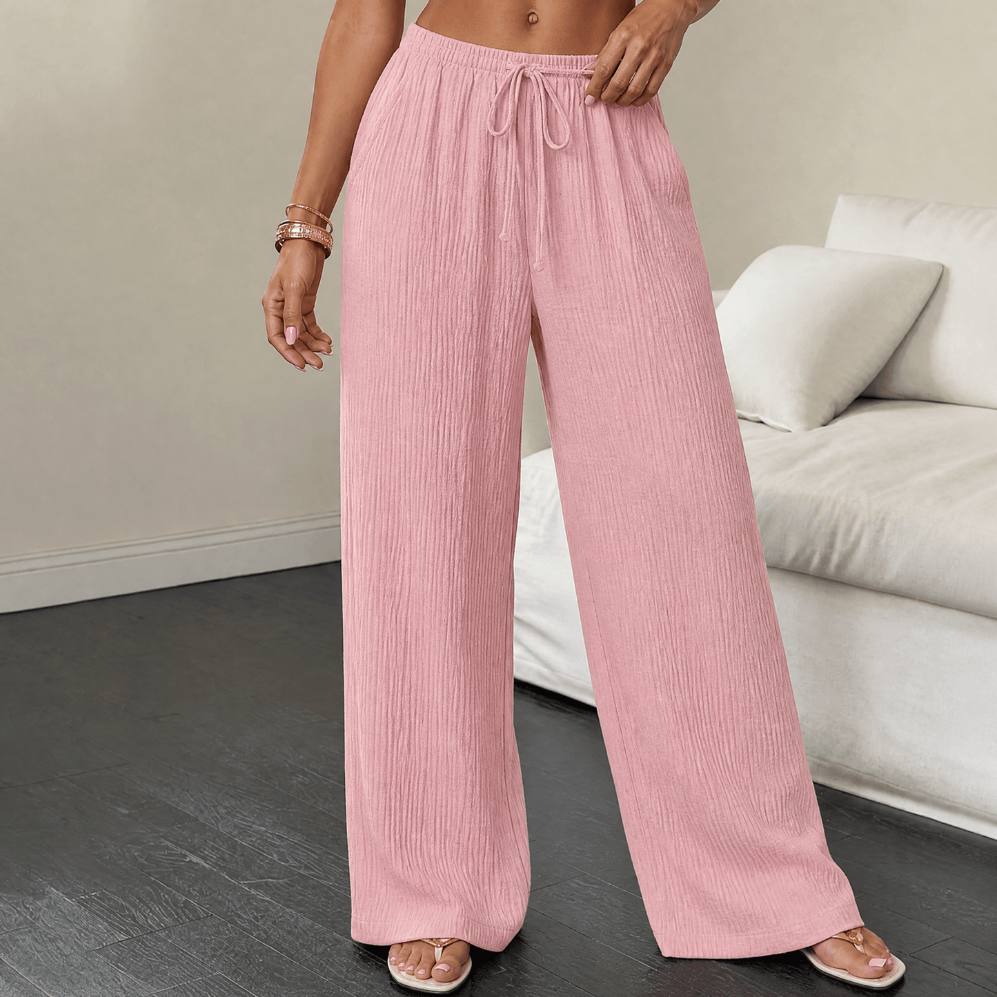 Crinkle Textured Wide Leg Pants