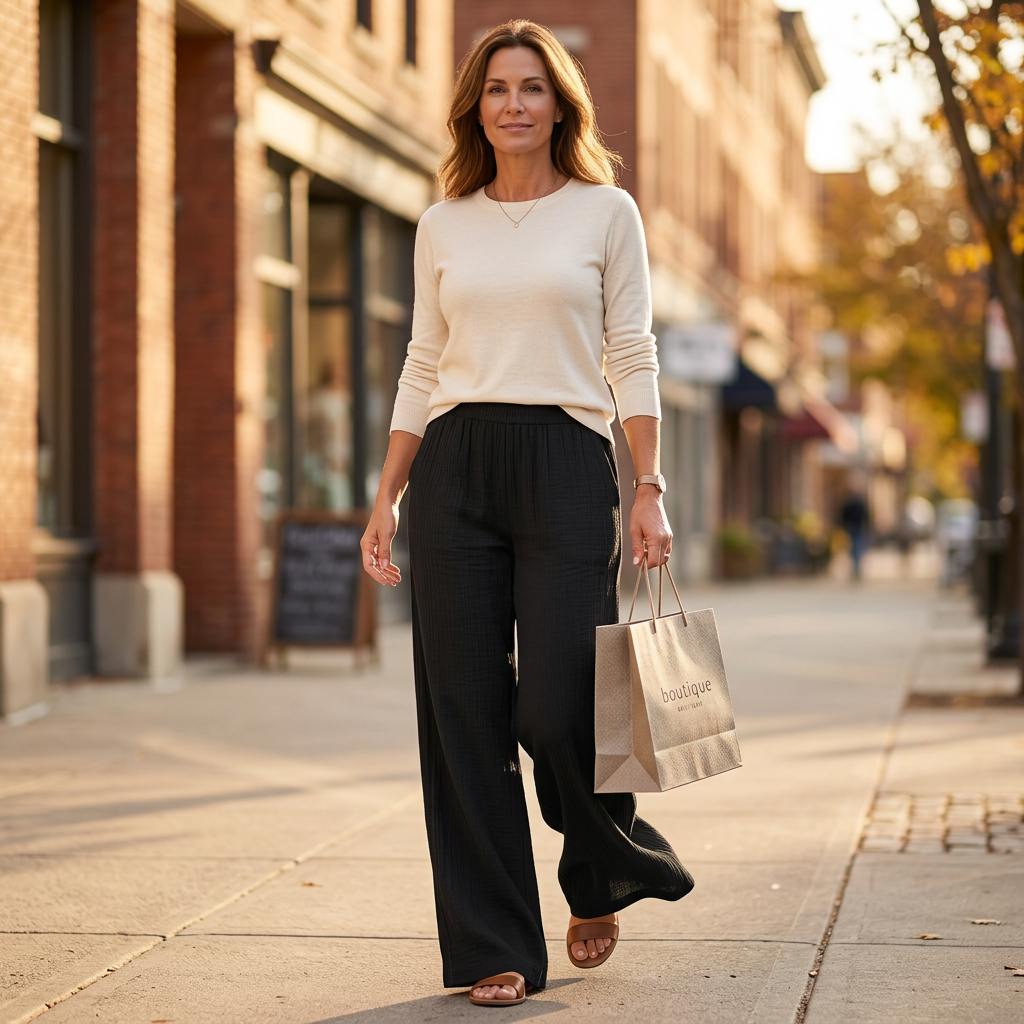 Crinkle Textured Wide Leg Pants