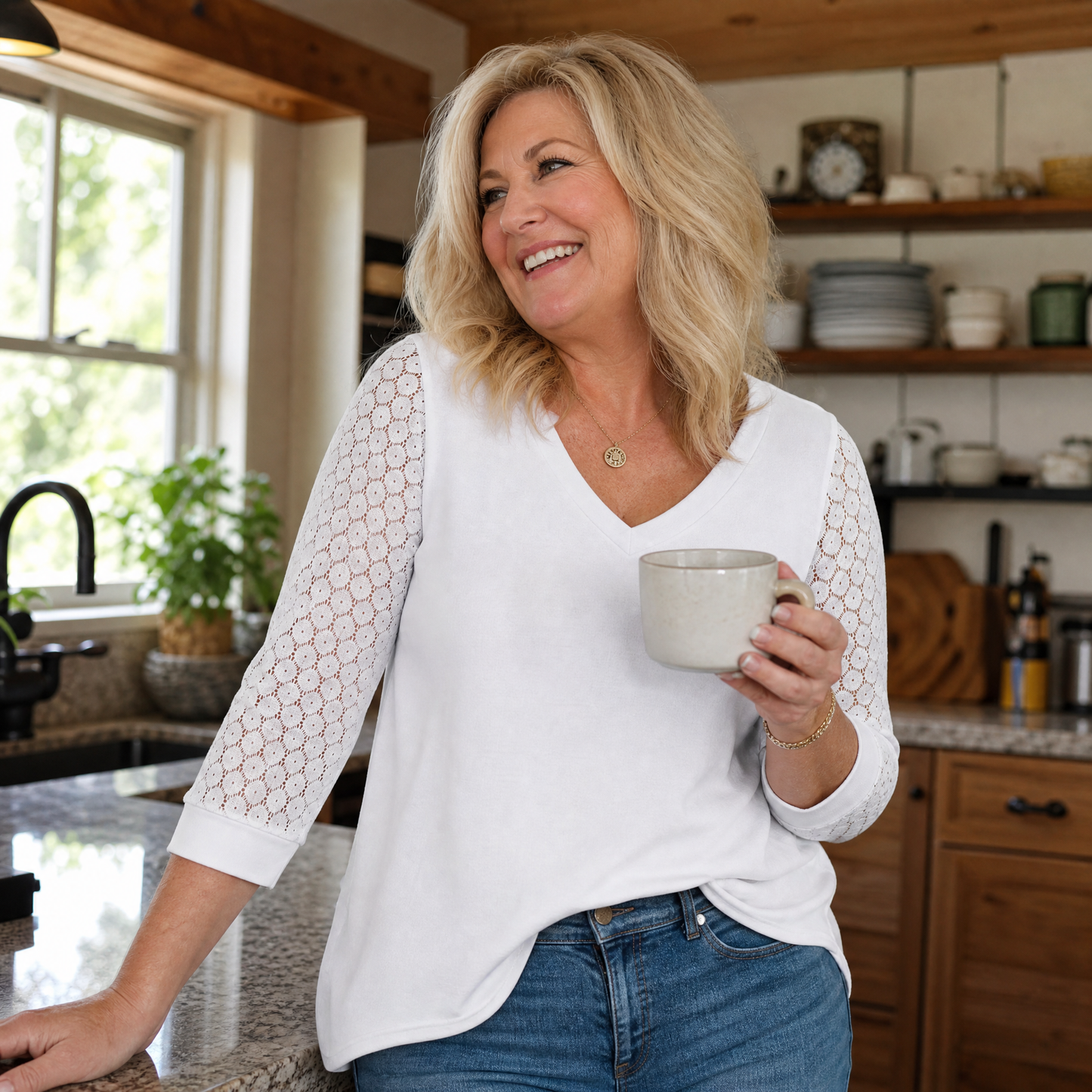 Crochet Sleeve V-Neck Top