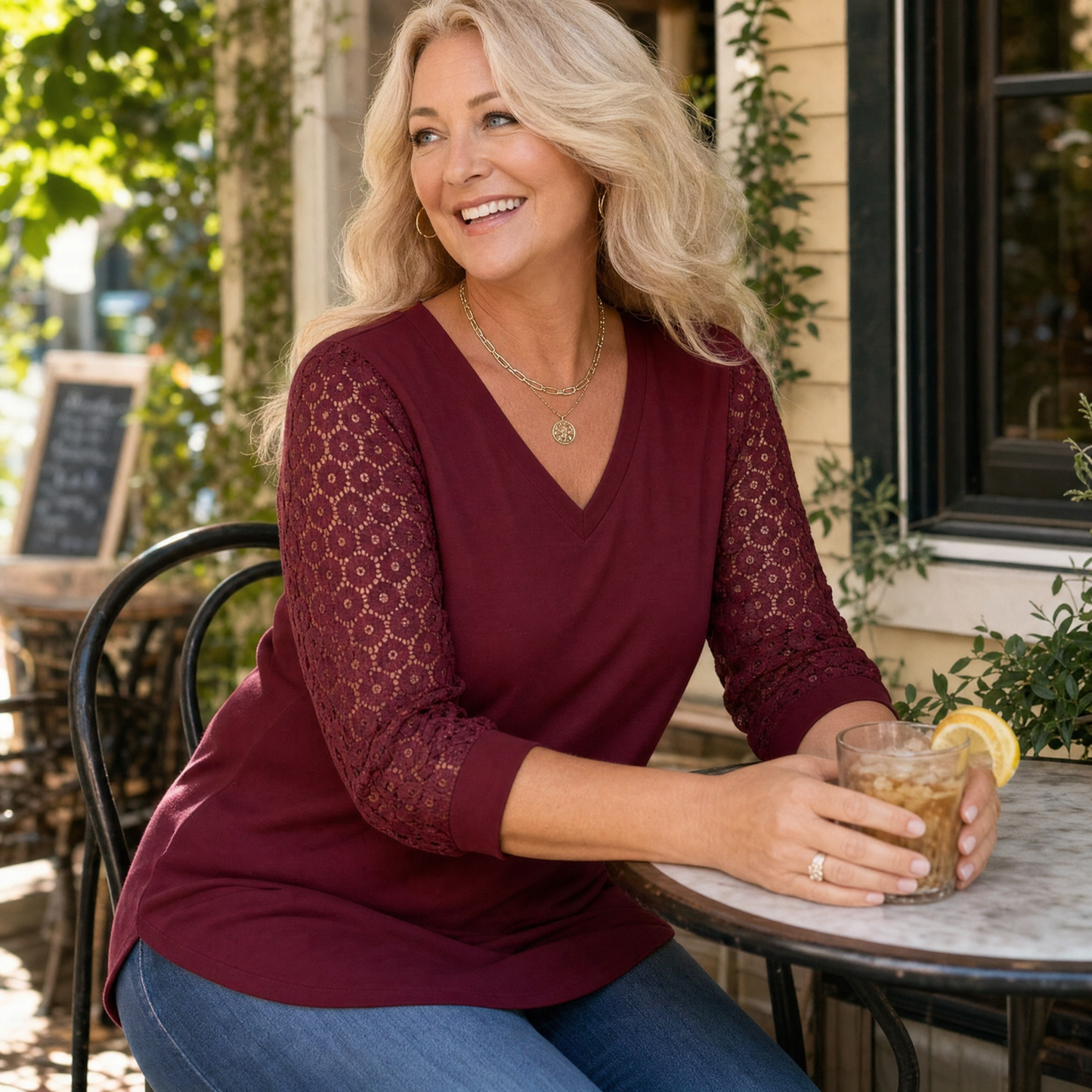 Crochet Sleeve V-Neck Top