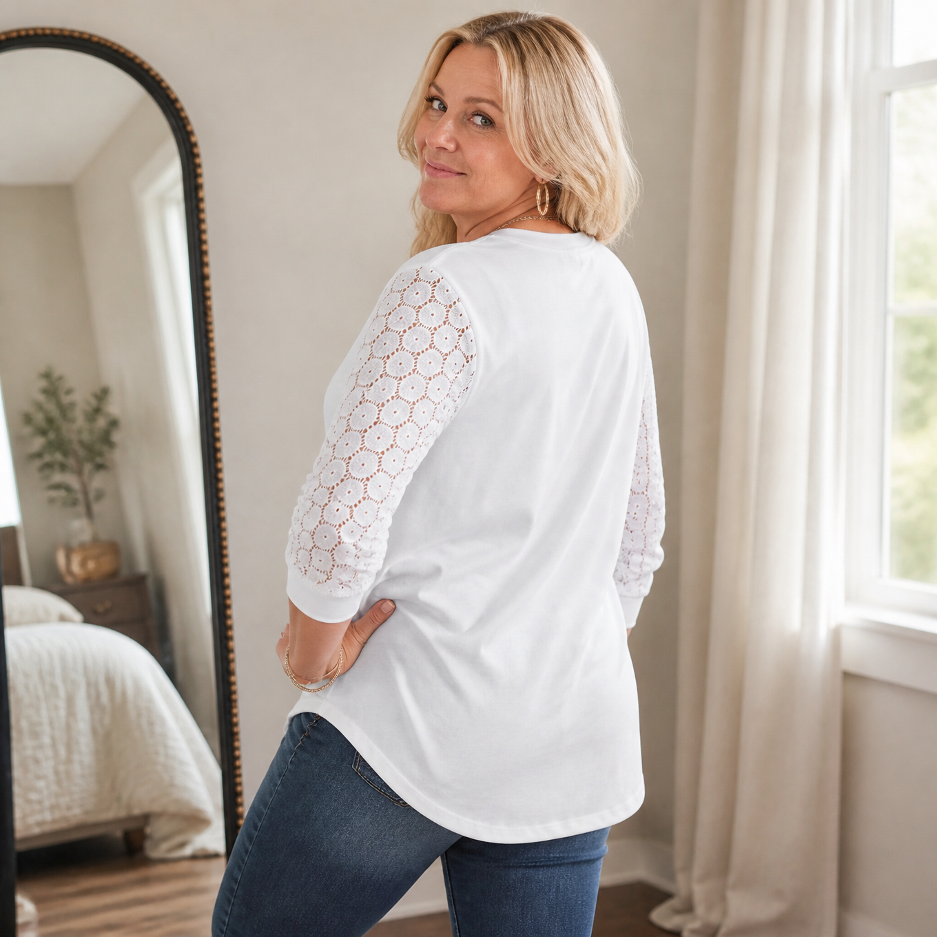 Crochet Sleeve V-Neck Top