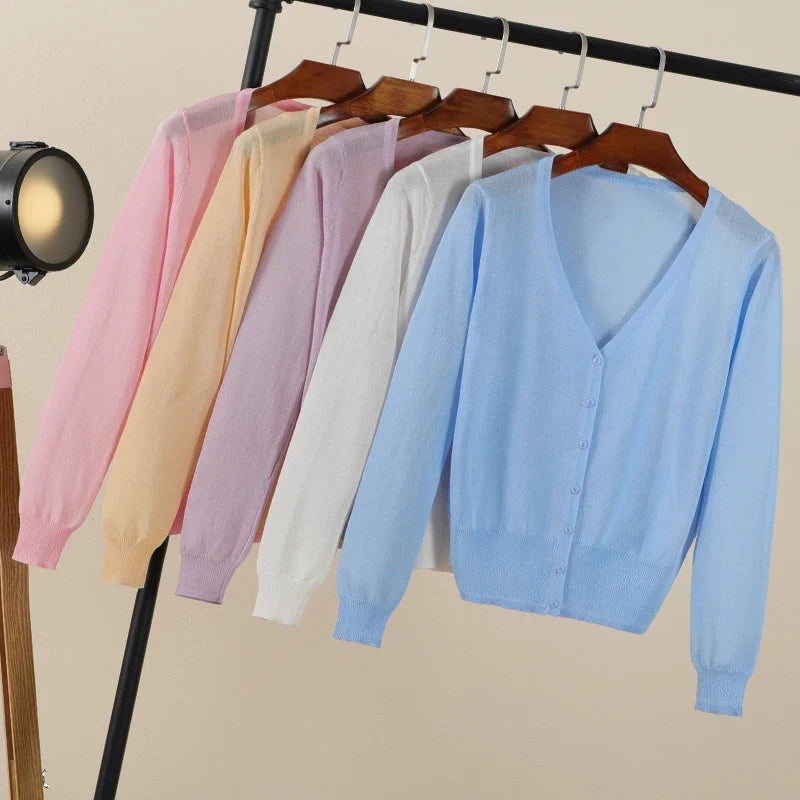 Cropped V Neck Cardigan
