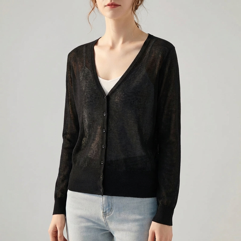 Cropped V Neck Cardigan