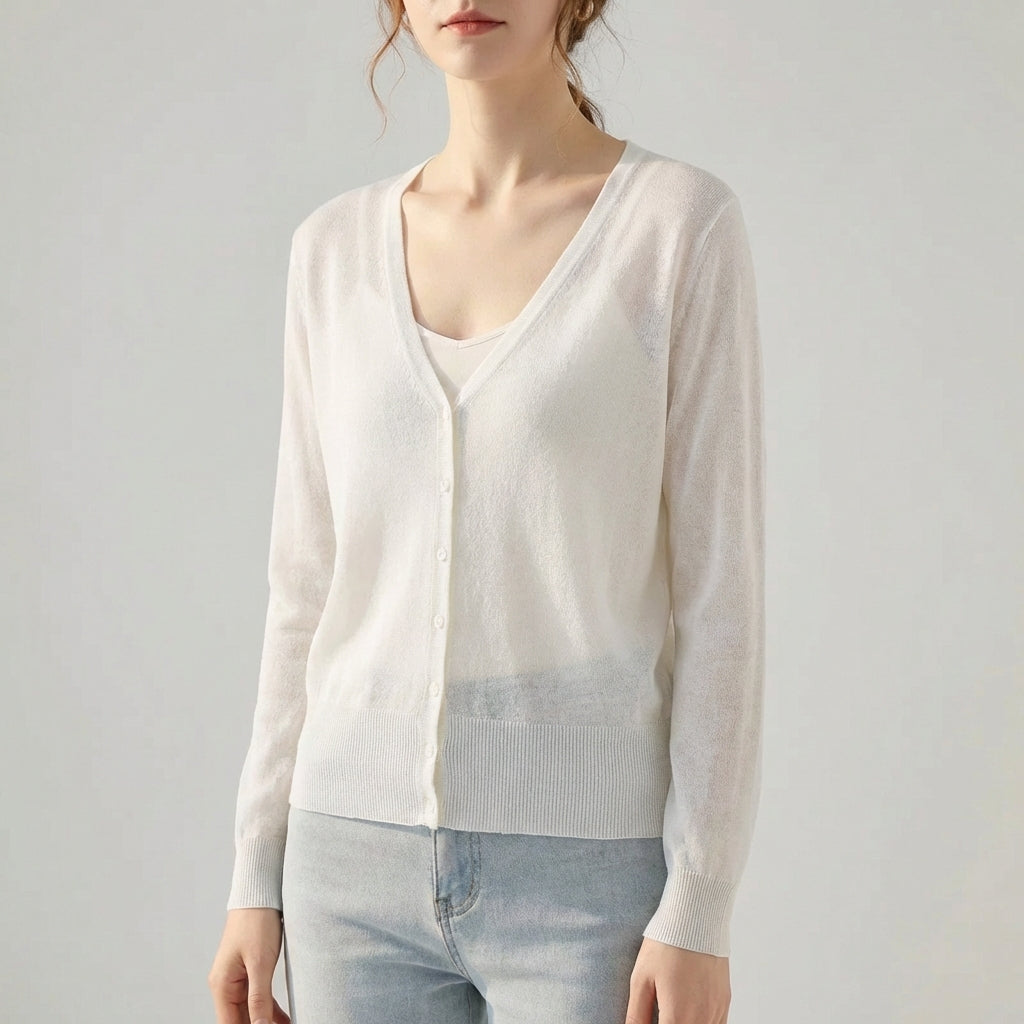 Cropped V Neck Cardigan