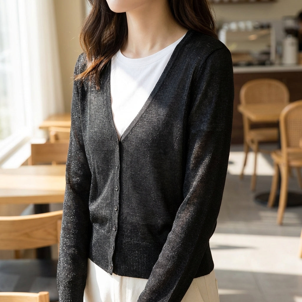 Cropped V Neck Cardigan