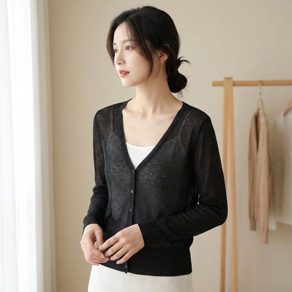 Cropped V Neck Cardigan