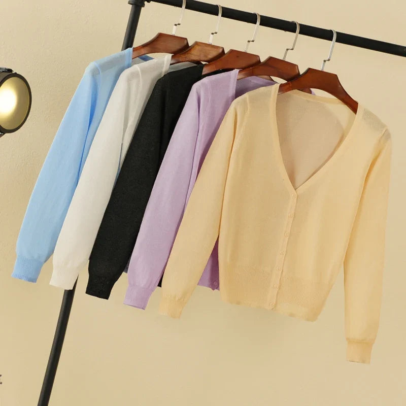 Cropped V Neck Cardigan