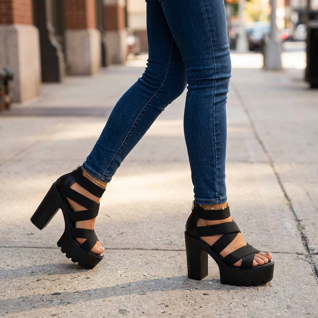 Cross-Strap Platform Heel Sandals