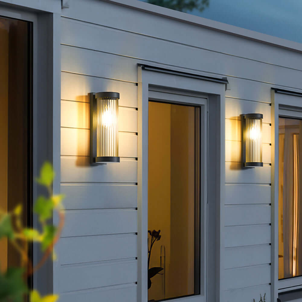 Cylindrical Metal & Glass Outdoor Solar Lamp