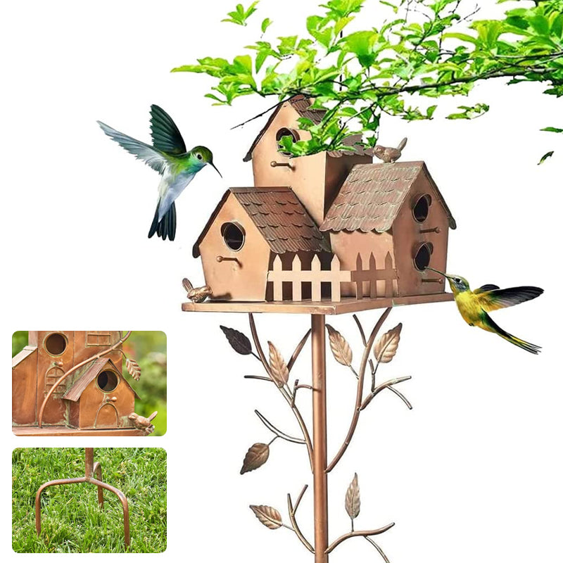 Decorative Birdhouse Garden Stakes Metal Outdoor