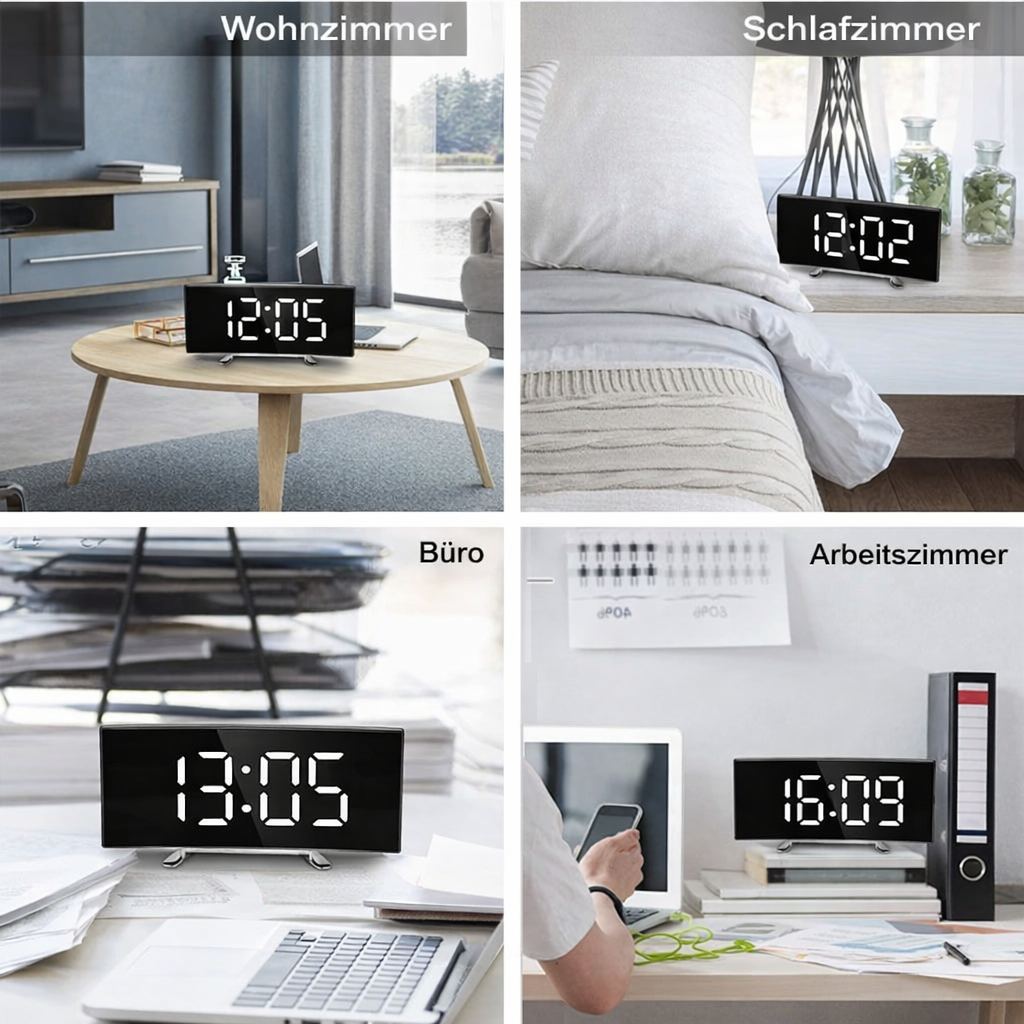Digital Clock | LED Mirror Alarm Clock | Auto Dimming Glare-Free | CurveClock