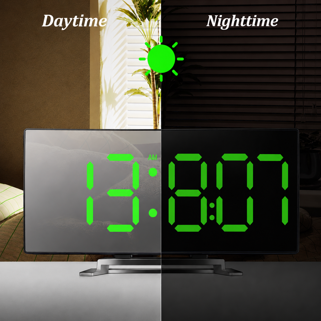 Digital Clock | LED Mirror Alarm Clock | Auto Dimming Glare-Free | CurveClock