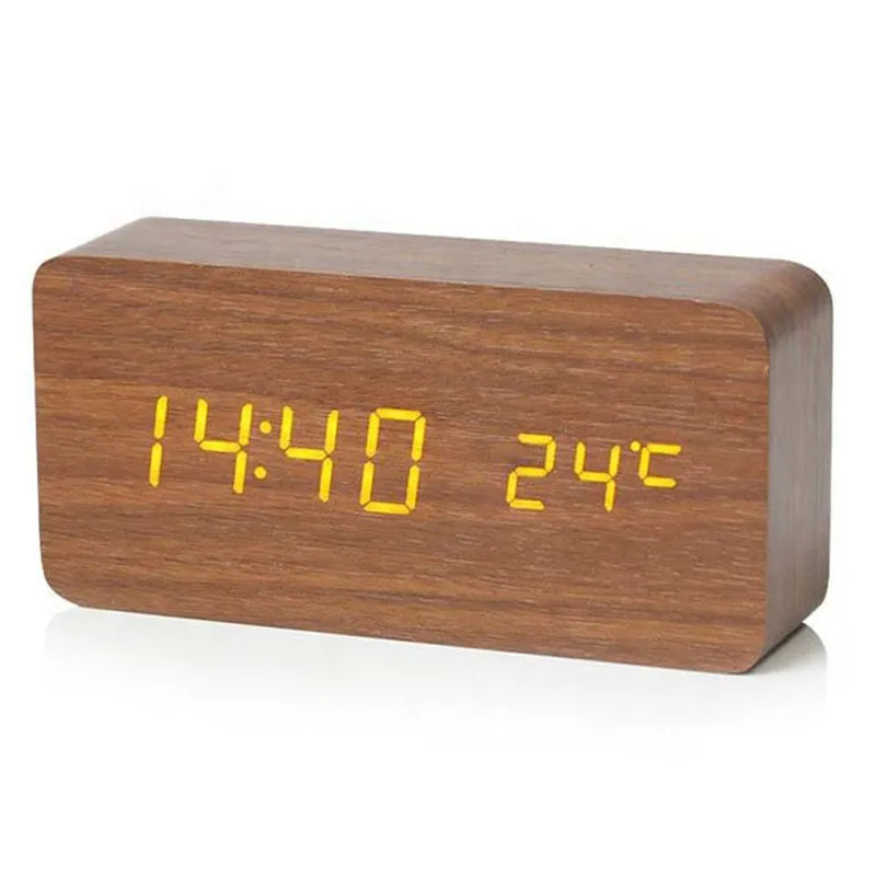 Digital Wooden Alarm Clock | LED Display, Silent Operation