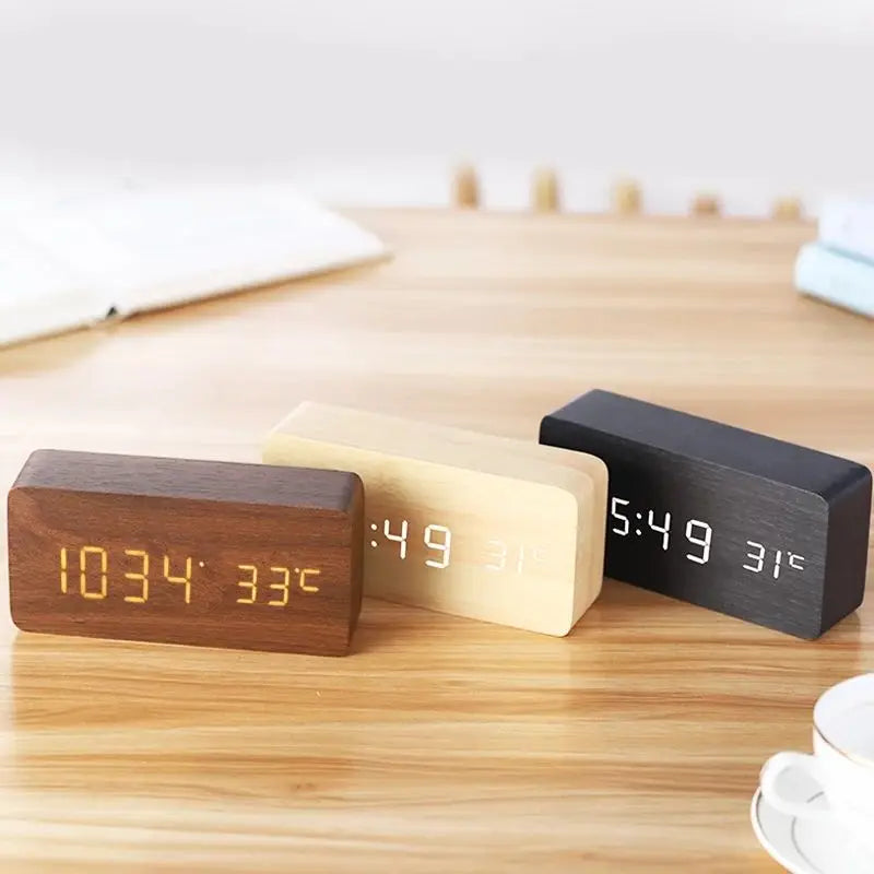 Digital Wooden Alarm Clock | LED Display, Silent Operation