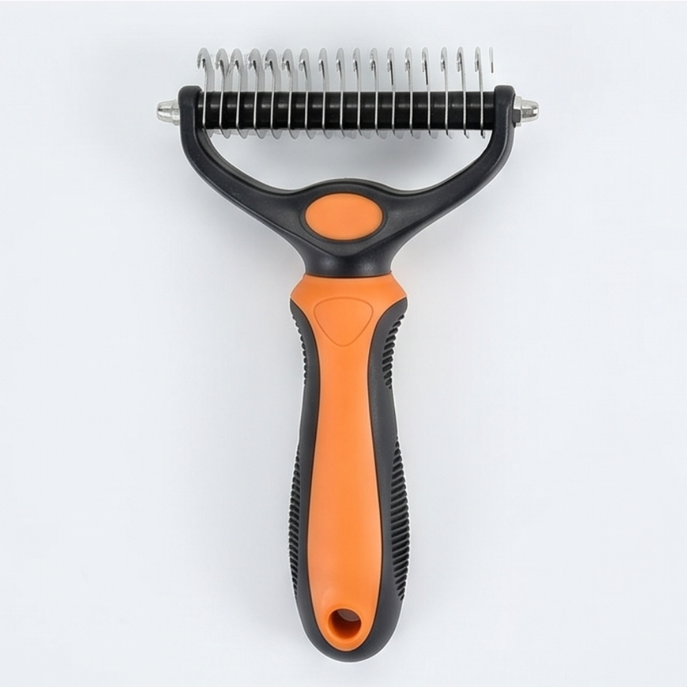 Double-Sided Dematting Brush for Shedding Dogs