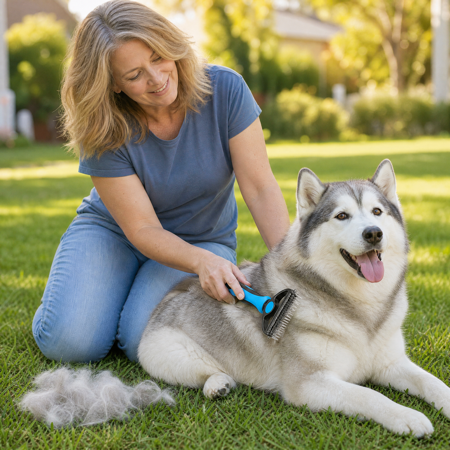 Double-Sided Dematting Brush for Shedding Dogs