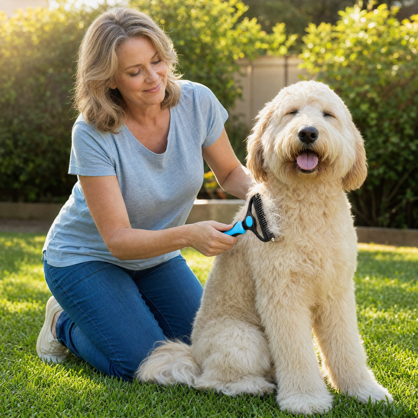 Double-Sided Dematting Brush for Shedding Dogs