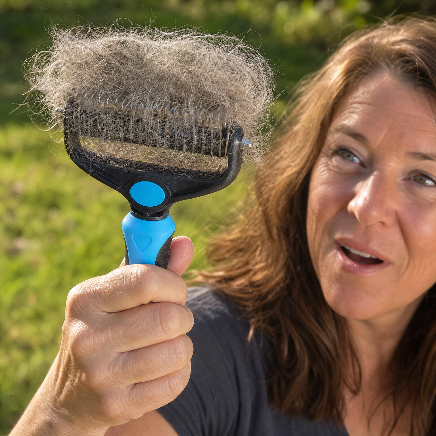 Double-Sided Dematting Brush for Shedding Dogs
