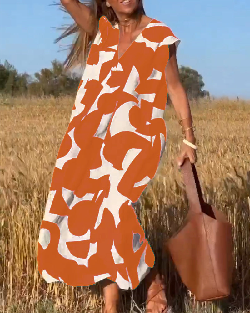 Dress with Print and V-Neck