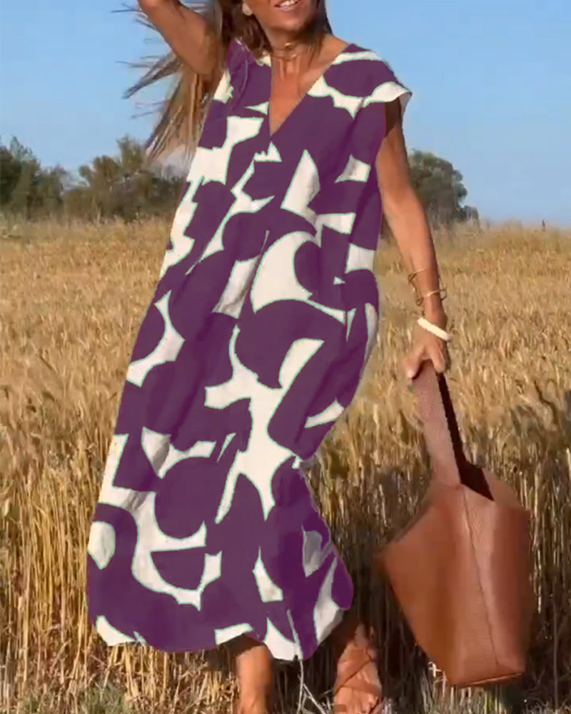 Dress with Print and V-Neck